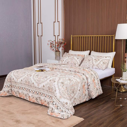 CLOTHKNOW Pumpkin White Floral Queen Comforter Set 3Pcs Botanical Bedding Comforter Sets Boho Comforter Pumpkin Comforter Queen with 2 x Pillow Cases