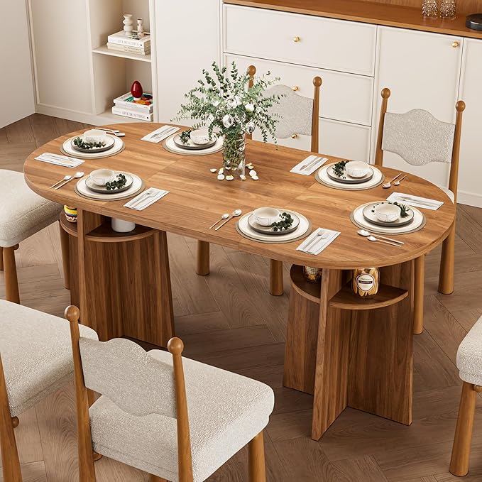 63” Oval Dining Table for 6 People, Modern Dining Room Table with Heavy Duty Legs, Farmhouse Wooden Kitchen Dinner Table with Large Tabletop for Home, Living Room, Office