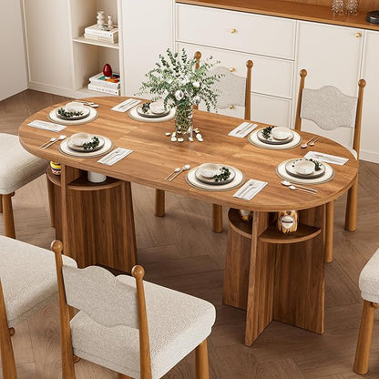 63” Oval Dining Table for 6 People, Modern Dining Room Table with Heavy Duty Legs, Farmhouse Wooden Kitchen Dinner Table with Large Tabletop for Home, Living Room, Office