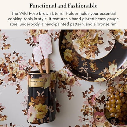 MACKENZIE-CHILDS Enamel Utensil Holder, Stylish Kitchen Countertop, Wild Rose Brown