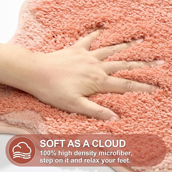 ORTIGIA Cute Coral Pink Scalloped Bath Mat, Fun Plush Microfiber Scallop Bathroom Rugs Non Slip Washable Quick Dry Absorbent, Bath Rug Shower Stall Vanities Kitchen Floor Entrance, 20x32
