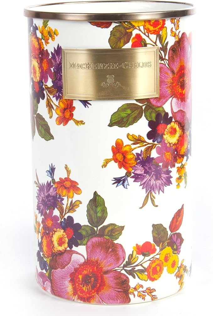 MACKENZIE-CHILDS Enamel Utensil Holder, Kitchen Utensil Holder for Countertop, Storage Caddy, White Flower Market