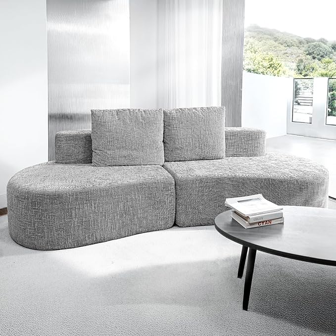 98" Curved Couch with Half Moon Design, Sofa Bed with 2 Throw Pillows & 4 Seaters for Living Room, Office & Apartment,No Assembly Needed(Light Grey)