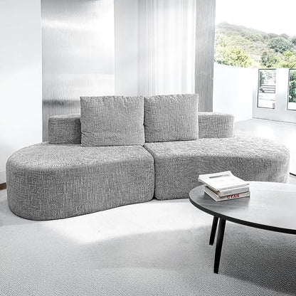 98" Curved Couch with Half Moon Design, Sofa Bed with 2 Throw Pillows & 4 Seaters for Living Room, Office & Apartment,No Assembly Needed(Light Grey)