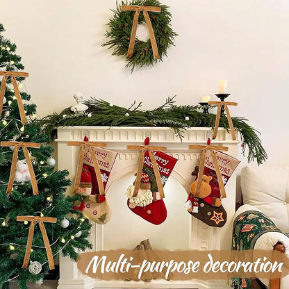 AYGXU 30pcs Velvet Bows for Christmas Tree Decorations,Twist tie Bows,Vintage Christmas Bow Decor,premade Bow for Gift Wrapping,Table,Garland,Fireplace Decor.Khaki(5/8" W,5.1 * 7in)