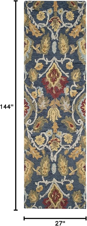 SAFAVIEH Blossom Collection Runner Rug - 2'3" x 12', Navy & Multi, Handmade Wool, Ideal for High Traffic Areas in Living Room, Bedroom (BLM402A)