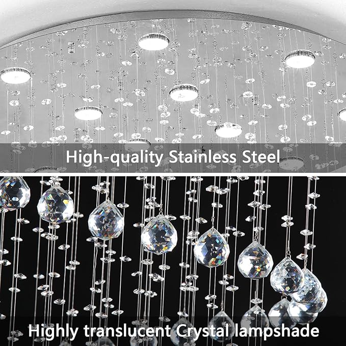 Glam Crystal Chandelier with Dimmable Bulbs High Ceiling Light Fxitures