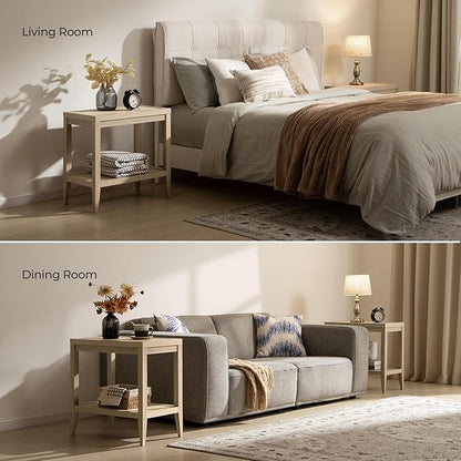 SICOTAS Rattan Nightstands Set of 2 Boho Bedside Tables Narrow End Table Side Table, Light Oak