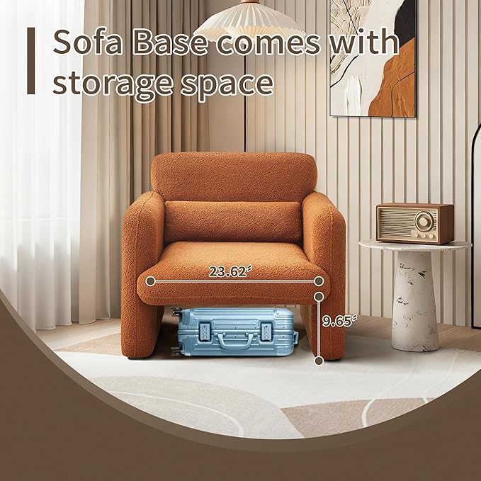 33.86" Accent Chairs, Modern Sherpa Fabric Armed Chair Comfy Upholstered Armchair Leisure Single Sofa Chair with a Waist Pillow for Bedroom, Office and Living Room