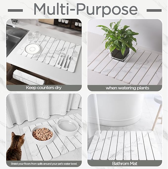 Stone Drying Mat for Kitchen Counter, White Fish Belly Stone Dish Drying Mat - Diatomite Water Absorbing Drying Stone for Kitchen Counter Mat, Quick Dry Stone Mat Kitchen for Cups Dishes Bottles.