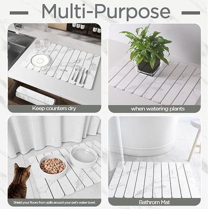 Stone Drying Mat for Kitchen Counter, White Fish Belly Stone Dish Drying Mat - Diatomite Water Absorbing Drying Stone for Kitchen Counter Mat, Quick Dry Stone Mat Kitchen for Cups Dishes Bottles.