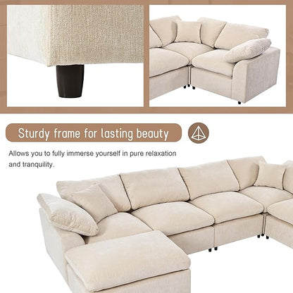 129" Large Modular Sectional Sofa L Shaped Modern Couch, Beige