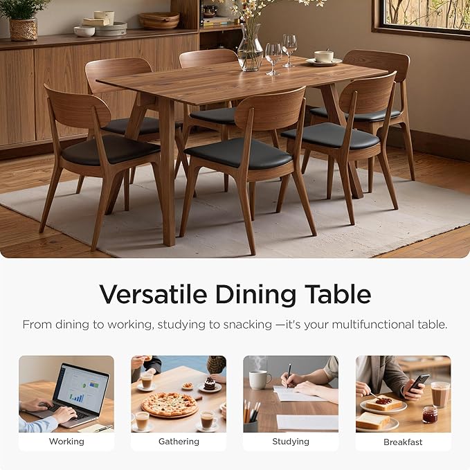 Acanva Farmhouse Rectangular Dining Table for 6 People, Modern Mid-Century Walnut Kitchen Dinner Tables Furniture, Natural Walnut