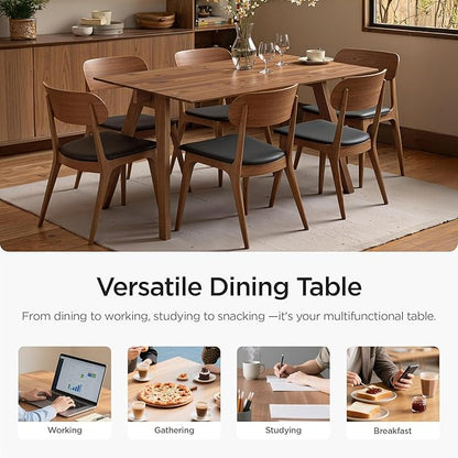 Acanva Farmhouse Rectangular Dining Table for 6 People, Modern Mid-Century Walnut Kitchen Dinner Tables Furniture, Natural Walnut