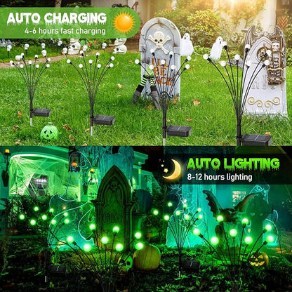 6Pack 48 LED Halloween Decorations Outdoor -LETMY Upgraded Swaying Solar Lights Outdoor, Waterproof Solar Firefly Lights Solar Halloween Lights for Pathway Yard Garden Decorations (Green)