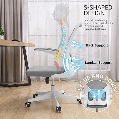 Ergonomic Office Chair, High-Back Mesh Desk Chair with Adjustable Height, Lumbar Support, Flip-Up Armrests,headrest，and Swivel Rolling Design for Home and Office Use