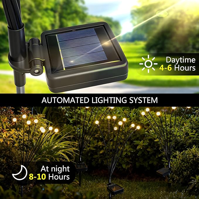 Solar Lights Outdoor Waterproof,6 Pack 48LED Solar Swaying Lights,Firefly Lights for Yard Patio Pathway Decoration,Unique Gardening Gifts for Women Holiday