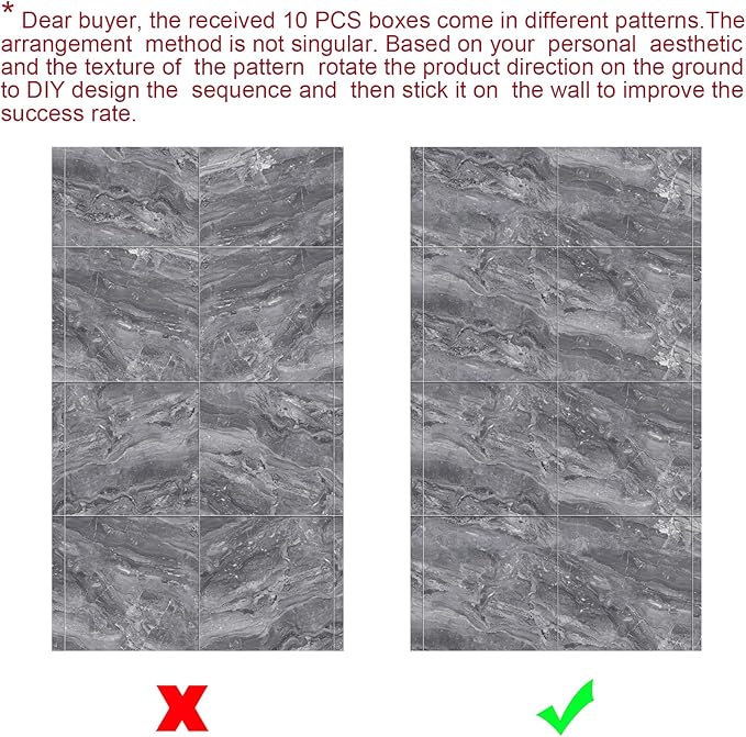 10pcs Marble Peel and Stick Backsplash Waterproof Washroom Wall Panels, Peel and Stick Tile, PVC Wall Panels for Kitchen (Grey Marble Tiles, 11.8" x 11.8" x2.5MM x 10Pack)