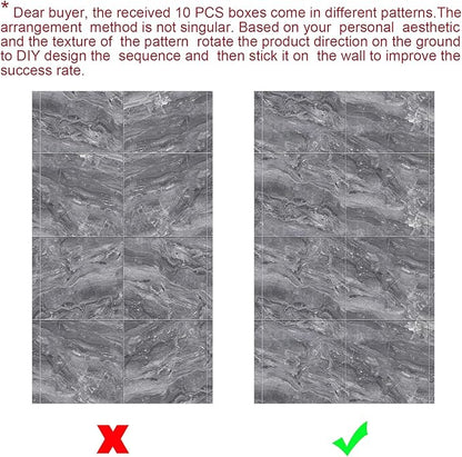 10pcs Marble Peel and Stick Backsplash Waterproof Washroom Wall Panels, Peel and Stick Tile, PVC Wall Panels for Kitchen (Grey Marble Tiles, 11.8" x 11.8" x2.5MM x 10Pack)
