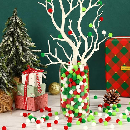 SEPGLITTER Christmas Pom Poms Balls, 1000 Pieces Red Light Green White Mini Pompoms for Crafts Making DIY Art Holiday Christmas Decorations Supplies (4 Colors, 1cm )