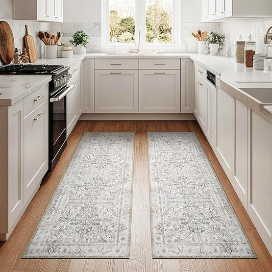 jinchan Vintage Floral Runner Rugs 2x6 Set of 2 Washable Non-Slip, Taupe