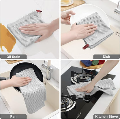 Homaxy 100% Cotton Kitchen Towels and Dishcloths Set, 12 x 12 Inches and 13 x 28 Inches, Set of 12 Bulk Kitchen Towels Set, Ultra Soft Absorbent Dish Cloths for Washing Dishes, Light Gray