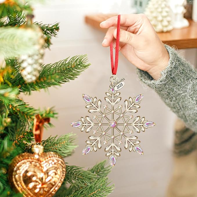 Christmas Snowflake Ornaments 2025 Decorations for Christmas Tree, Metal Hanging Rhinestones Ornament Decor, Glitter Crafts Snowflake Decorations Indoor Xmas Gifts for Holidays Winter Annual Keepsake