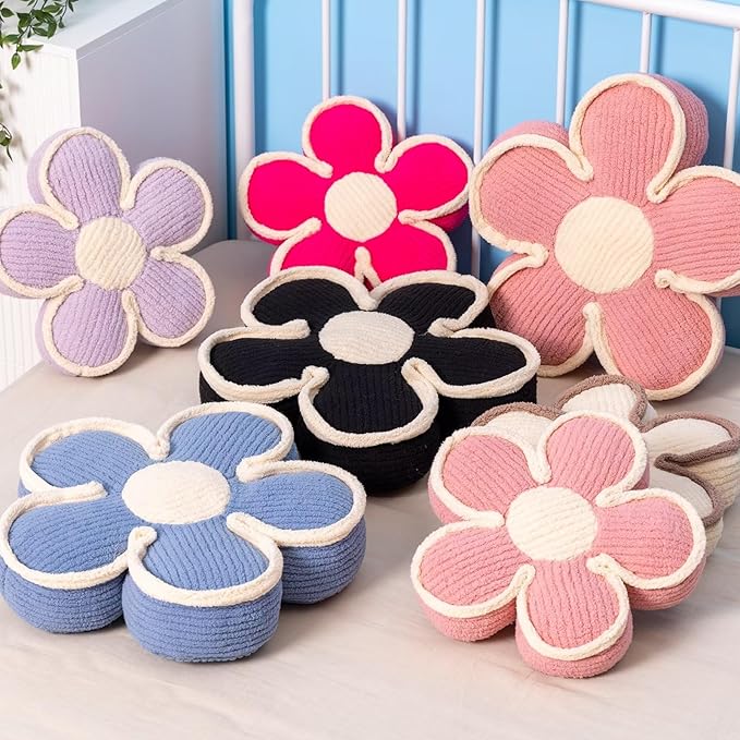 Flower Pillow, Soft Shaped Floor Cushion, Decorative Throw Pillow, Cute Seating Cushion, Plush Pillow for Sofa Couch Bed (17.7 Inch, Lavender)