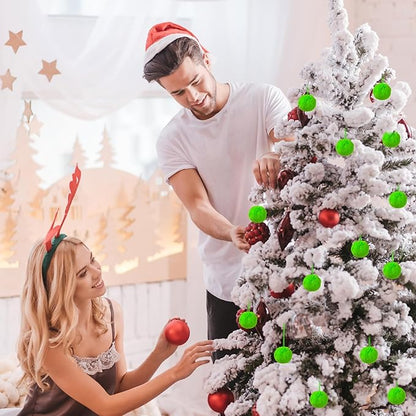 12Pcs Lime Green 2.36 Inch Furry Christmas Ornaments, Soft Fluffy Fuzzy Pom Pom Balls, Christmas Decorations Hanging Ornaments for Christmas Tree, Holiday Party, DIY Craft, and Indoor Mantel Decor