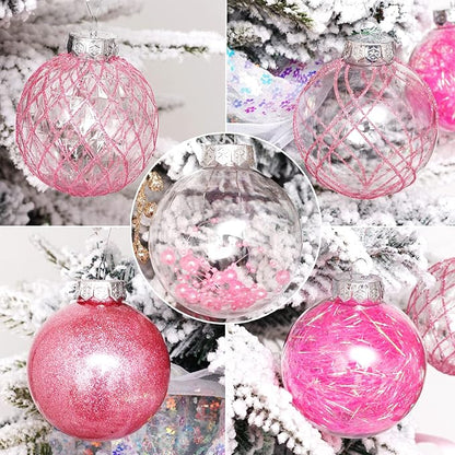 BSTDECOR Christmas Ball Ornaments Set, 20ct Large Clear Pink Shatterproof 80mm/3.15" Hanging Decorative Baubles for Christmas Tree Decoration