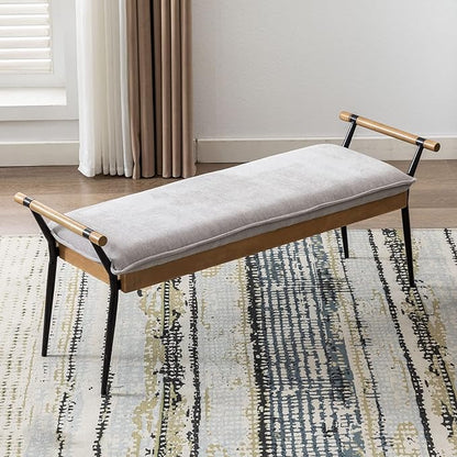 DUOMAY Modern Rectangle Ottoman Bench with Arms and Metal Legs, Mid Century Chenille Fabric Dining Table Bench Footstool Entryway Shoe Bench for Dining Room Bedroom Living Room, Grey