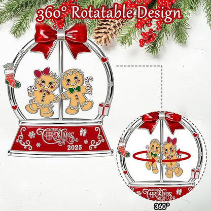 Christmas Gingerbread Couple Ornaments 2025 for Tree Decorations,Dated 2025 Metal Wreath Ornament with Rotatable for Christmas Keepsake Gifts for Grandparents, Kids, Friend