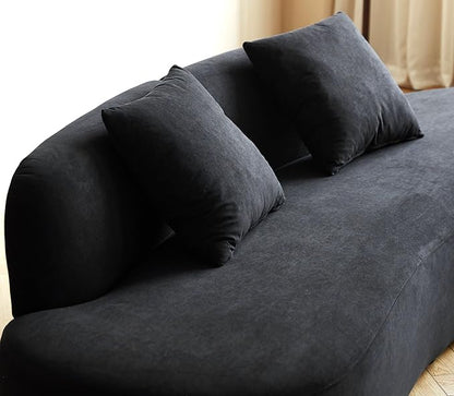 90" Curved Sofa with Throw Pillows, 4 Seater Luxury Velvet Couch with Half Moon Design and High-Density Foam, Ideal for Modern Living Room, Office & Apartment, Black