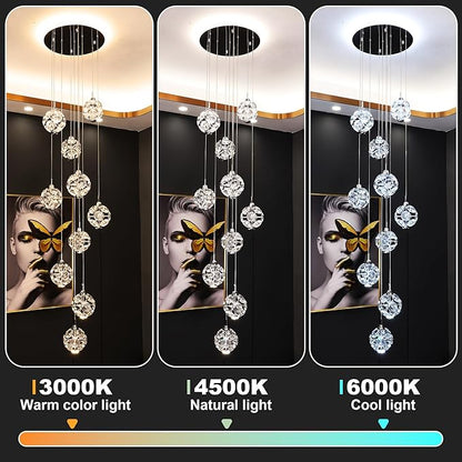 10-Light High Ceilings Long Chandeliers Modern Crystal Staircase Chandelier Hanging Lighting Fixtures for Spiral Staircase,Foyer,Entryway