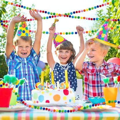 MARFOREVER 4 Pack 26.3 Feet Colorful Christmas Pom Pom Garland Decorations, 30 Balls Rainbow Felt Ball Garland Christmas Garlands Hanging Supplies for Xmas Tree Classroom Birthday Party Wall Decor