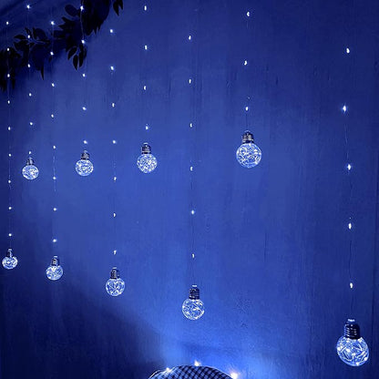 YOLIGHT Wishing Ball Curtain Lights 200 LED Window Curtain String Lights with Remote, USB Battery Powered Twinkle Globe Fairy Lights for Wedding Party Bedroom Christmas Halloween Decoration (Blue)