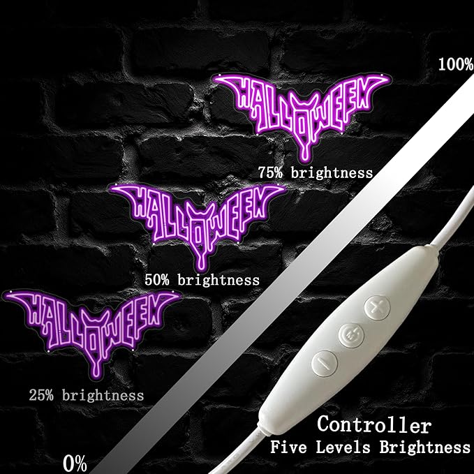 Halloween Bat Shaped Neon Sign Spooky Red LED Wall Decor For Haunted House Party Gothic Bar Room Glowing Halloween Decoration Outdoor Use Bedroom Home Decor Bar LED Decoration Light-Purple