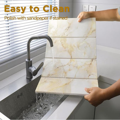 Stone Drying Mat for Kitchen Counter, White with Gold Veins Stone Dish Drying Mat - Diatomite Water Absorbing Drying Stone for Kitchen Counter Mat, Quick Dry Stone Mat Kitchen for Cups Dishes Bottles.