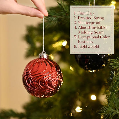 Valery Madelyn 100ct Christmas Tree Decorations Ball Ornament Set, Red and Black Shatterproof Hanging Ornaments Bulk for Xmas Holiday Party Decor