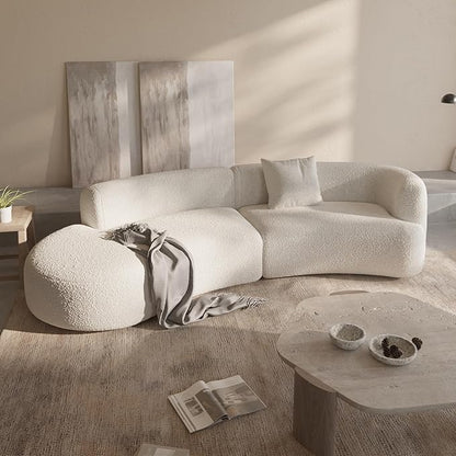 Acanva Modern Curved Sectional Living Room Couch, Minimalist Comfy Boucle Fabric Modular Sofa for Apartment, Home Office, 114" W Left Hand Facing, White