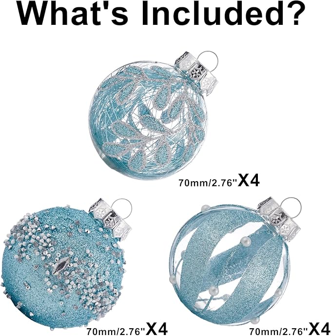 XmasExp Christmas Ball Ornaments Set 12ct Large Shatterproof Pastic Christmas Tree Decorations Hanging Ornaments for Xmas 70mm/2.76",Babyblue