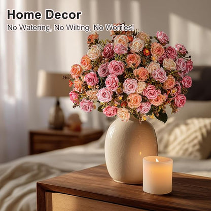 Artificial Flowers for Outdoor 4 Bundles Rose Bouquet with Daisy Faux Flowers UV Resistant for Home Indoor Outside Garden Porch Window Box Balcony Yard Porch Decor (Pink+Orange)