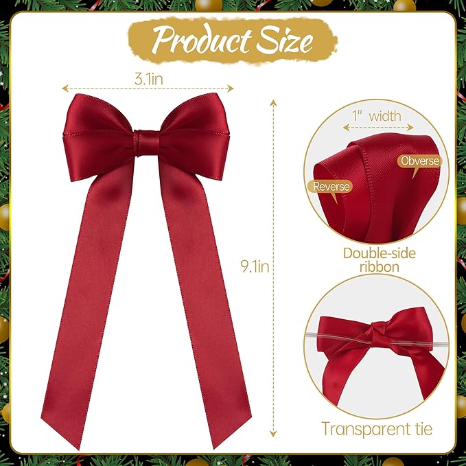 AYGXU 24pcs Christmas Bows,red Bows for Gift Wrapping,Bow for Christmas Tree,Double-Sided Ribbon Bow Decorations for Christmas Party,Bag Ties Twists