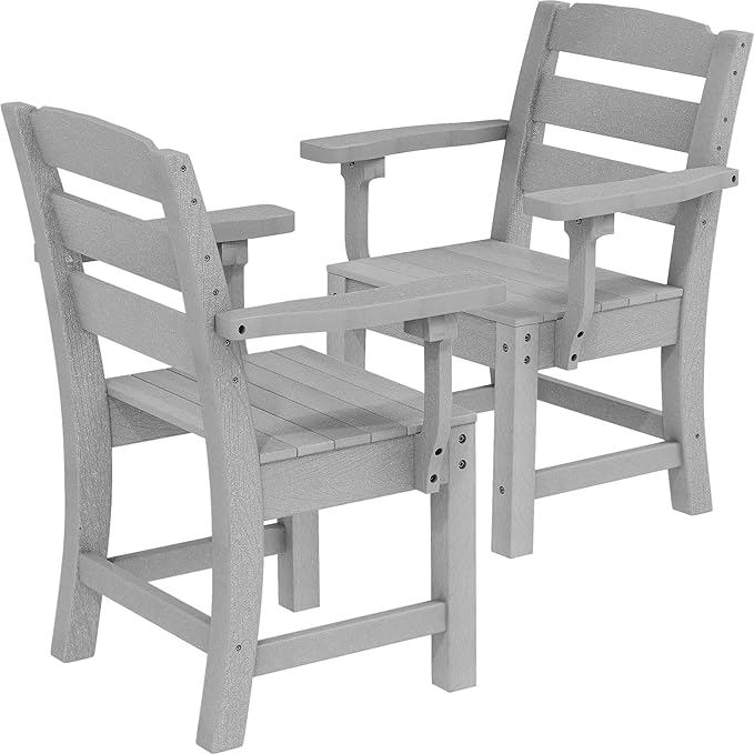 YITAHOME HDPE Chairs Set of 2, Sturdy Patio Chair w/Max Bearing 330 LBS, All-Weather Outdoor Chairs for Terrace, Garden, Backyard, Poolside, Gray