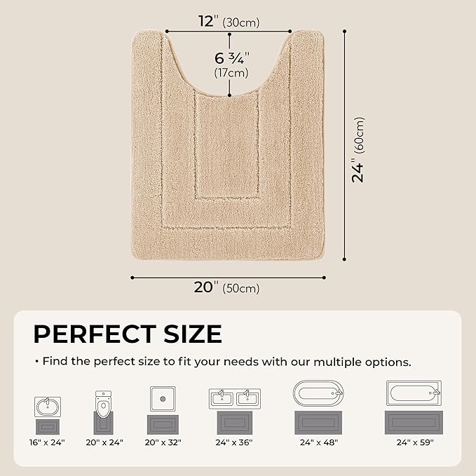 GRANNY SAYS Bathroom Toilet Rugs U Shaped, Bath Mats for Bathroom, Bath Rugs Non Slip Washable, Absorbent Microfiber Toilet Mat, Soft Plush Shaggy, 20" x 24", Khaki