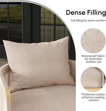 homary Outdoor Hand-Woven Rope Swivel Chair, 360 Degree Swivel Patio Chair, Hand-Woven Rope Outdoor Chair with Rainproof Cushion and Aluminum Frame for Garden, Balcony, Indoor, Khaki