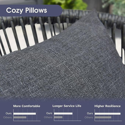 PURPLE LEAF 9 Pieces Outdoor Metal Furniture Set Patio Conversation Sets Dining Set, 1 Square Dining Table and 8 Modern Chairs with Cushions Seat Grey