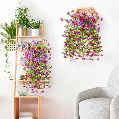 INQCMY 2Pcs Artificial Flowers for Outdoors UV Resistant Artificial Plants Easy Assembly for Spring Decor Look Real Faux Hanging Flowers for Outside Home Planter Porch Patio Decor