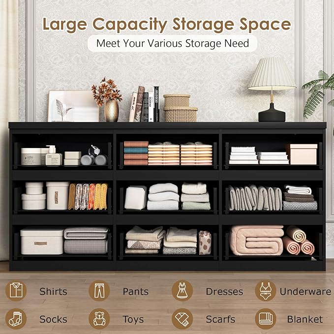 Dresser for Bedroom,9 Storage Drawers,63'' Modern Dresser with Metal Handle,TV Stand for 65 inch,Storage Organizer Furniture,Hallway,Entryway,Closet(Black)