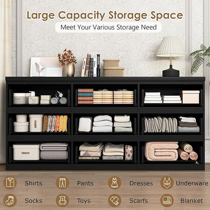 Dresser for Bedroom,9 Storage Drawers,63'' Modern Dresser with Metal Handle,TV Stand for 65 inch,Storage Organizer Furniture,Hallway,Entryway,Closet(Black)